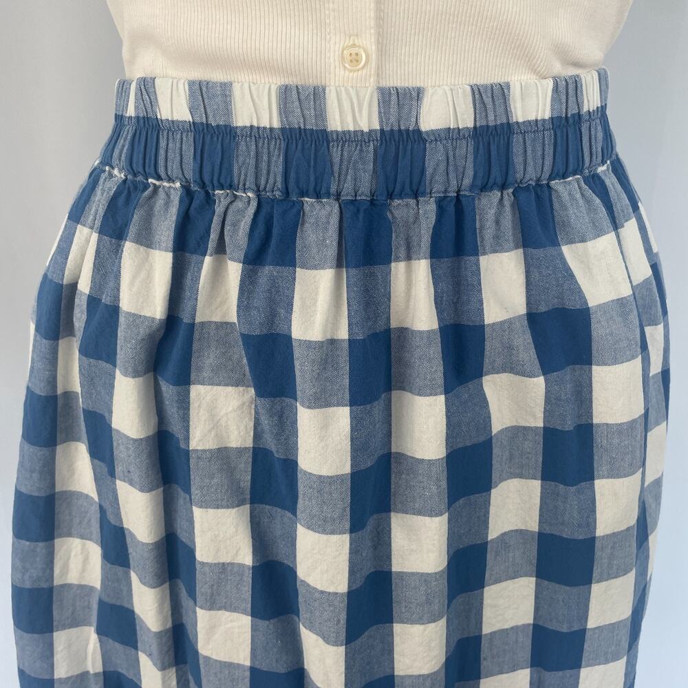 Midi Skirt Plus Size 1X Blue White Gingham Plaid Cotton Picnic Summer Preppy - Picture 2 of 11